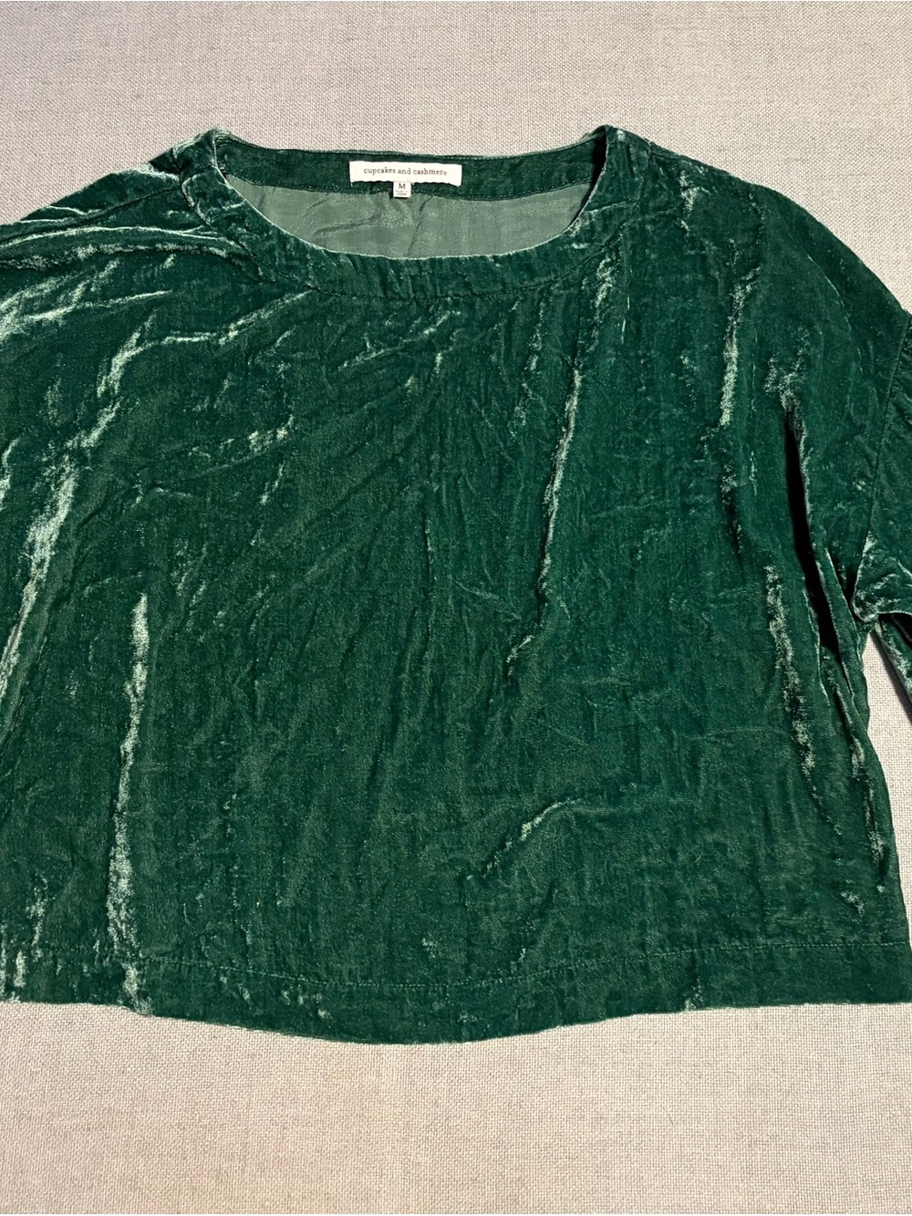 cupcakes & cashmere Forest Green Crushed Velvet Long Sleeve Top